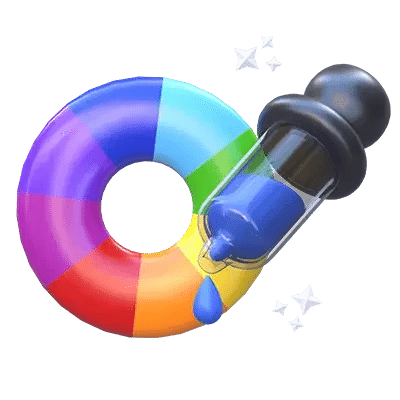 A multicoloured ring with segments in blue, green, yellow, orange, red, and purple, next to a black dropper releasing blue liquid onto the ring.